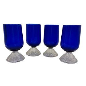 Cambridge Rose Point Cobalt Pressed 12 oz Footed Ice Tea Tumble Lot of 4